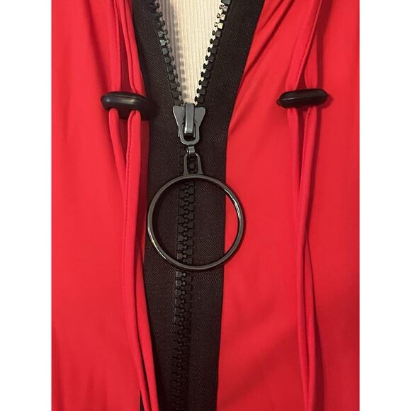 IC By Connie K Jacket Coat •L• Long Sleeve Zip Ruffle Collar Front Zip Red USA - Picture 6 of 12
